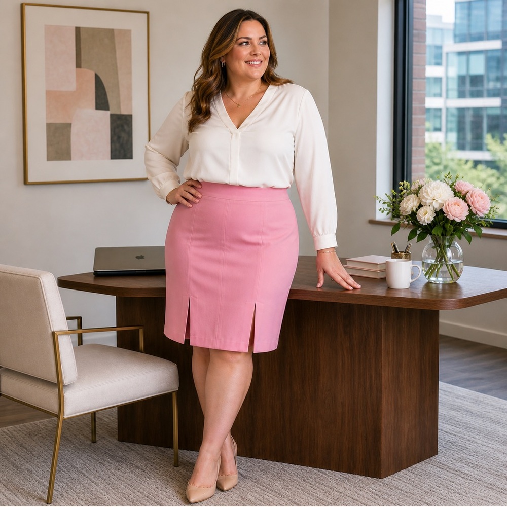 NWT Evan Picone Pink Pencil Skirt Size 14 Career Office Knee Length Slit Hem